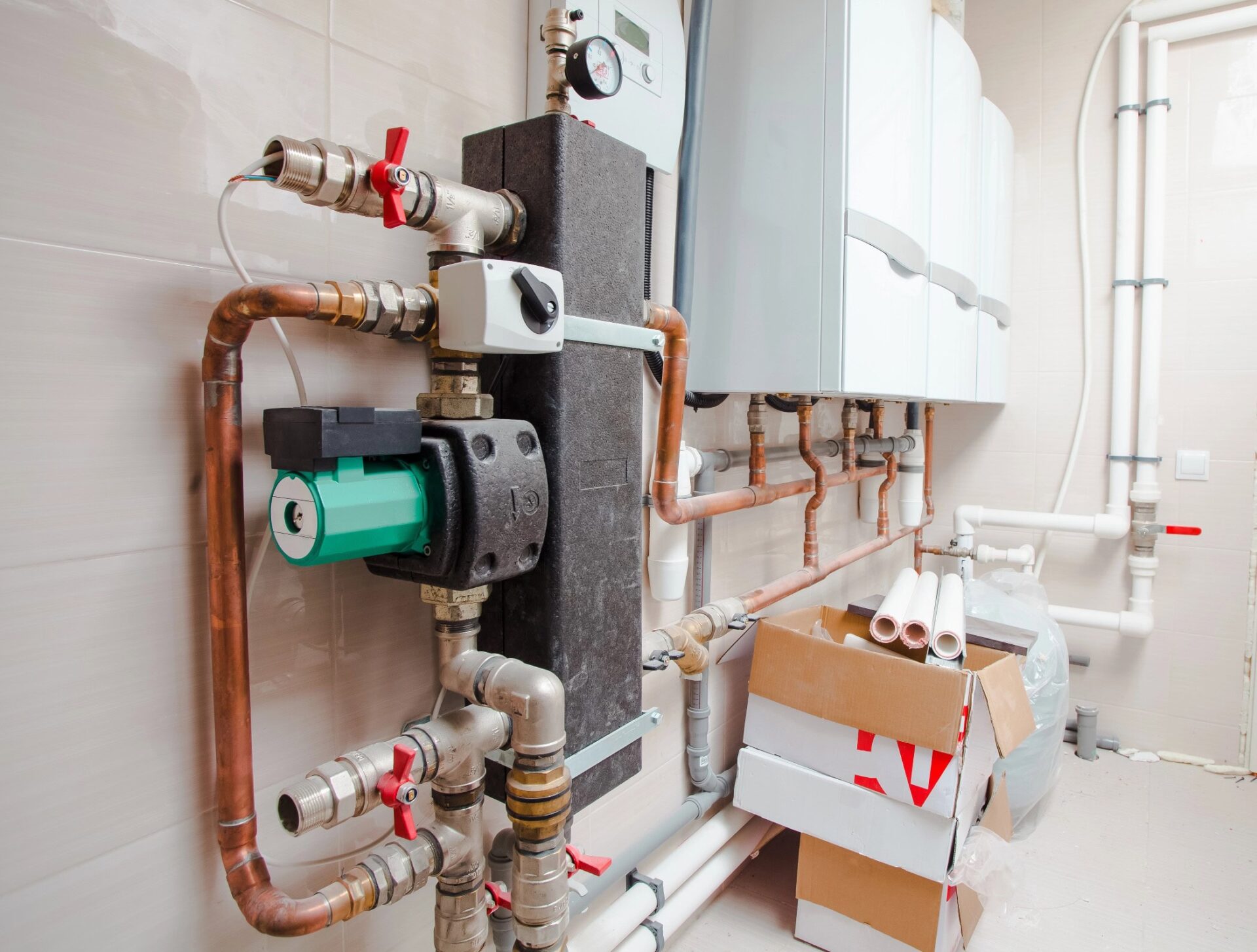 Gas boilers new installation of boilers and pipework